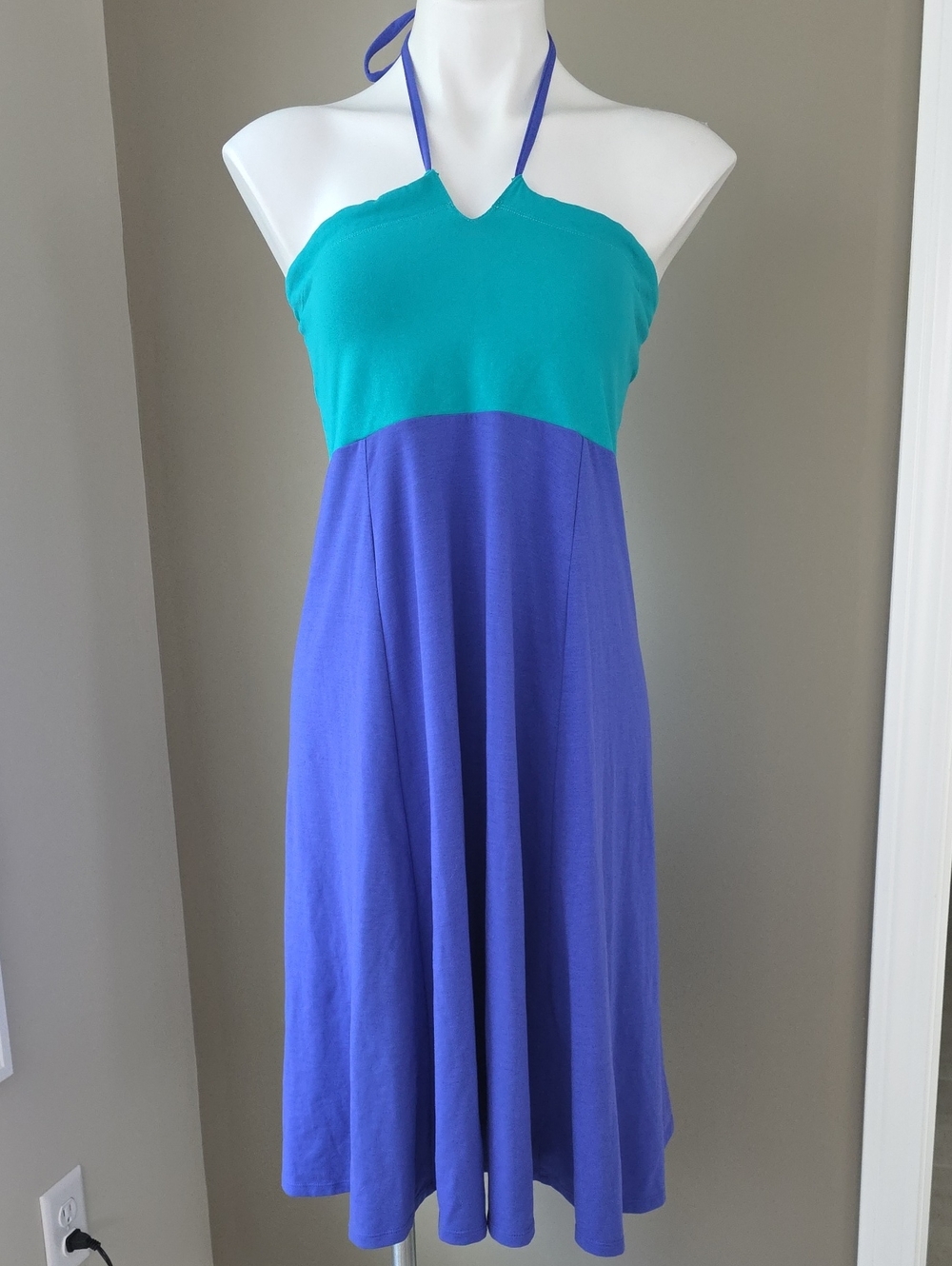 Prana Breathe Colorblock Halter Top Style Summer Dress Size XL Blue And Teal